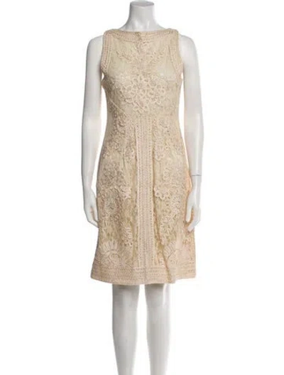Pre-owned Sue Wong Lace Pattern Knee-length Dress In Neutral
