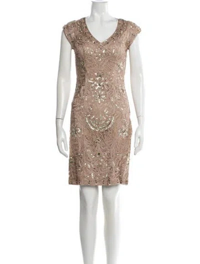 Pre-owned Sue Wong Lace Pattern Knee-length Dress In Neutral