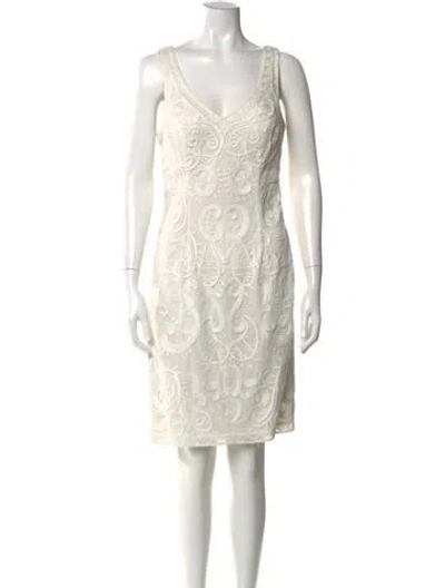 Pre-owned Sue Wong Lace Pattern Knee-length Dress In Neutral