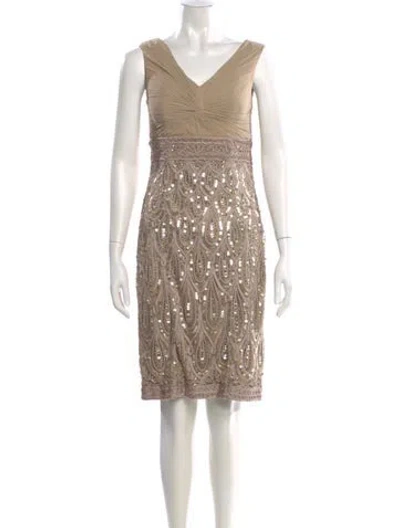 Pre-owned Sue Wong Lace Pattern Knee-length Dress In Neutral