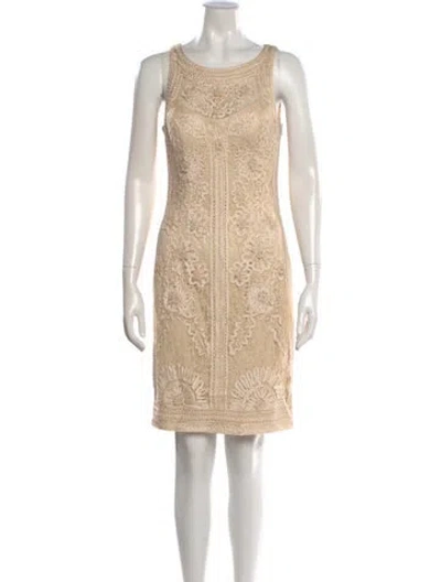 Pre-owned Sue Wong Lace Pattern Knee-length Dress In Neutral