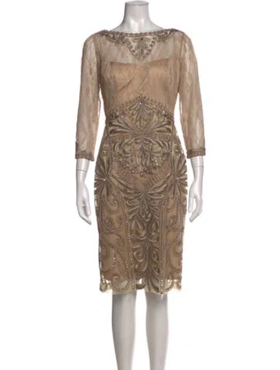 Pre-owned Sue Wong Lace Pattern Knee-length Dress In Neutrals