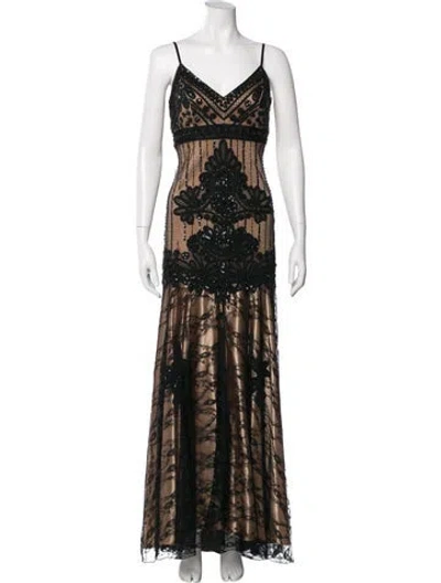 Pre-owned Sue Wong Lace Pattern Long Dress In Black