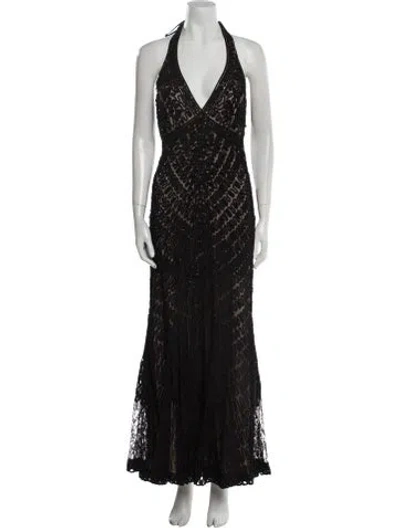 Pre-owned Sue Wong Lace Pattern Long Dress In Black