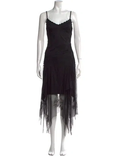 Pre-owned Sue Wong Lace Pattern Long Dress In Black