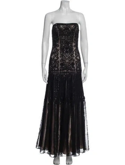Pre-owned Sue Wong Lace Pattern Long Dress In Blue