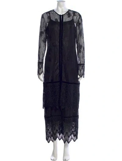 Pre-owned Sue Wong Lace Pattern Long Dress In Blue