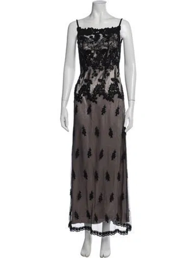 Pre-owned Sue Wong Lace Pattern Long Dress In Brown