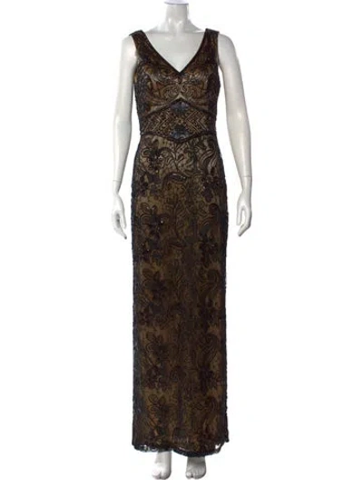 Pre-owned Sue Wong Lace Pattern Long Dress In Multi
