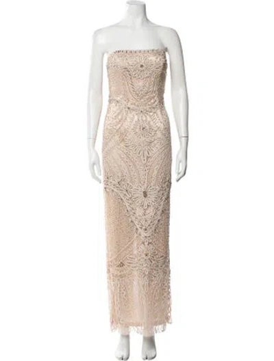 Pre-owned Sue Wong Lace Pattern Long Dress In Neutral
