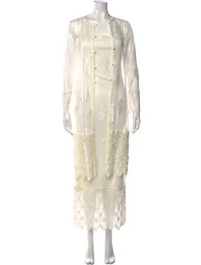 Pre-owned Sue Wong Lace Pattern Long Dress In Neutrals