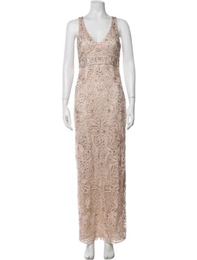 Pre-owned Sue Wong Lace Pattern Long Dress In Neutrals
