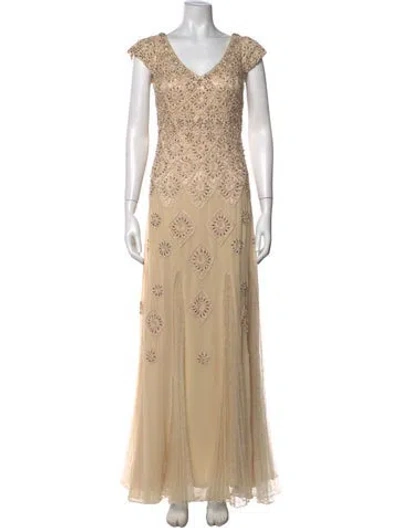 Pre-owned Sue Wong Lace Pattern Long Dress In Neutrals