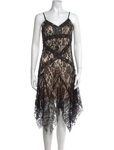 Pre-owned Sue Wong Lace Pattern Midi Length Dress In Black/neutrals