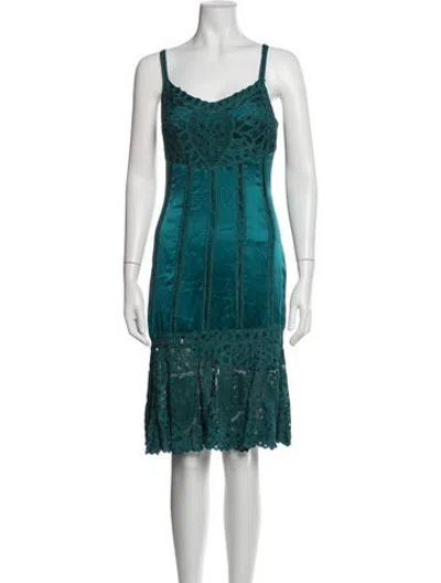 Pre-owned Sue Wong Lace Pattern Midi Length Dress In Blue/green