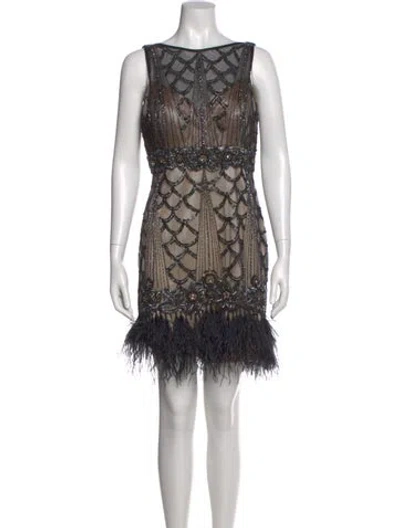 Pre-owned Sue Wong Lace Pattern Mini Dress In Black