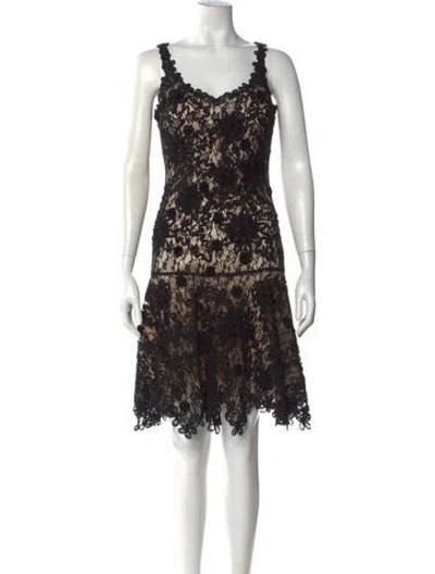 Pre-owned Sue Wong Lace Pattern Mini Dress In Black