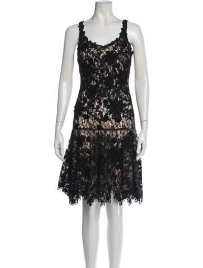 Pre-owned Sue Wong Lace Pattern Mini Dress In Black