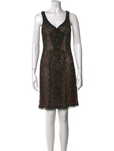 Pre-owned Sue Wong Lace Pattern Mini Dress In Black