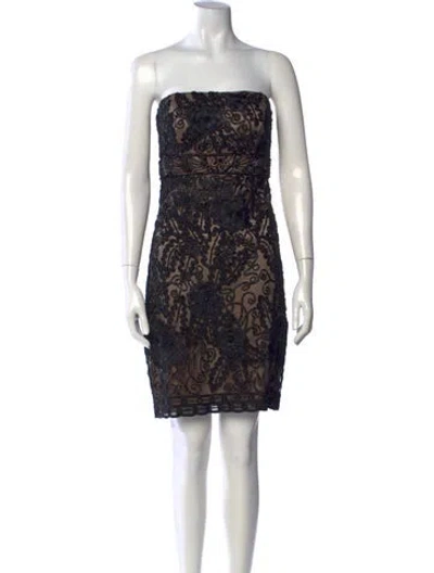 Pre-owned Sue Wong Lace Pattern Mini Dress In Black