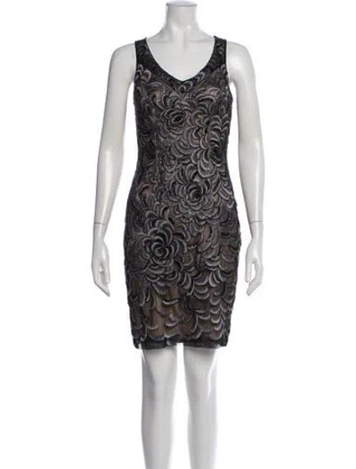 Pre-owned Sue Wong Lace Pattern Mini Dress In Black