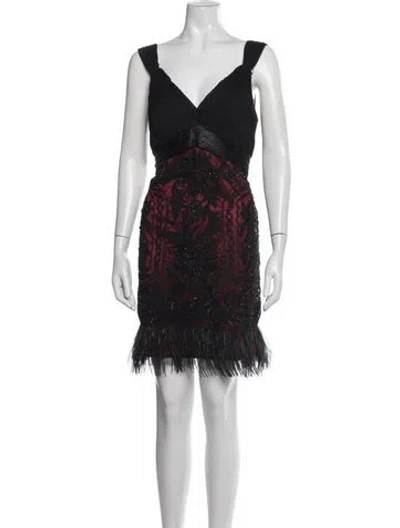 Pre-owned Sue Wong Lace Pattern Mini Dress In Black