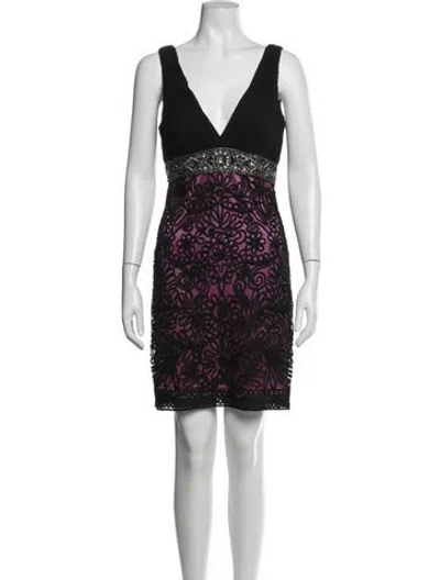 Pre-owned Sue Wong Lace Pattern Mini Dress In Black