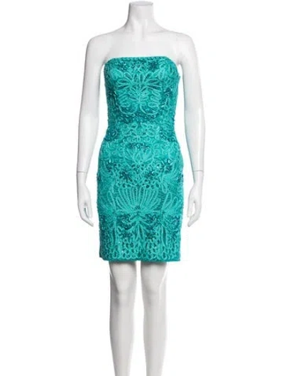 Pre-owned Sue Wong Lace Pattern Mini Dress In Blue