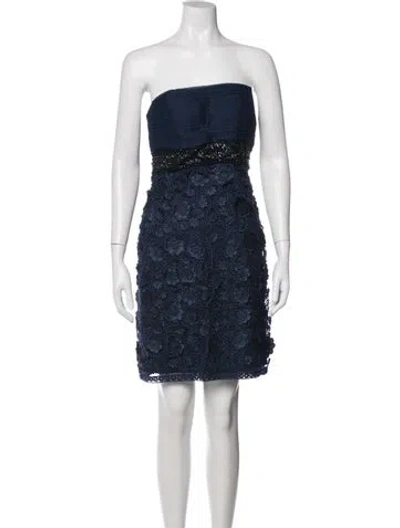Pre-owned Sue Wong Lace Pattern Mini Dress In Blue