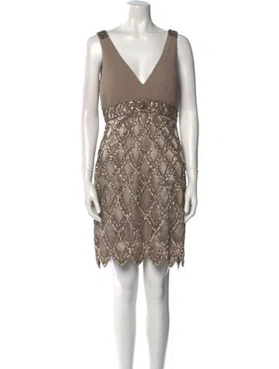 Pre-owned Sue Wong Lace Pattern Mini Dress In Brown