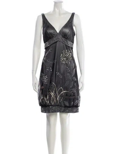 Pre-owned Sue Wong Lace Pattern Mini Dress In Gray