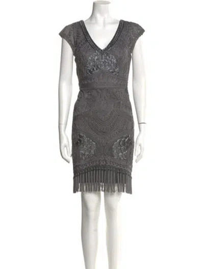 Pre-owned Sue Wong Lace Pattern Mini Dress In Gray