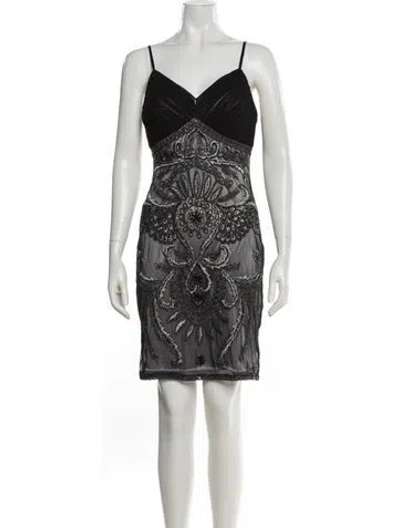 Pre-owned Sue Wong Lace Pattern Mini Dress In Gray