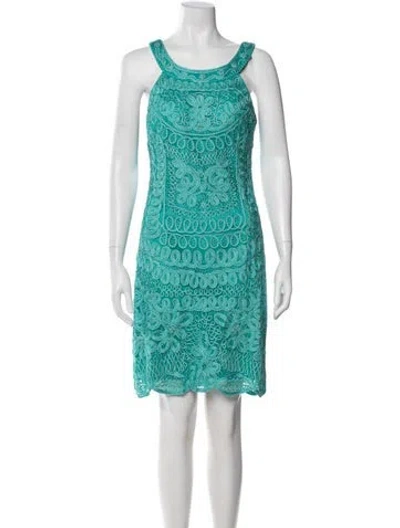 Pre-owned Sue Wong Lace Pattern Mini Dress In Green
