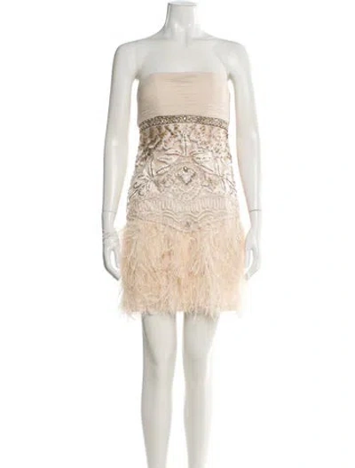 Pre-owned Sue Wong Lace Pattern Mini Dress In Neutral