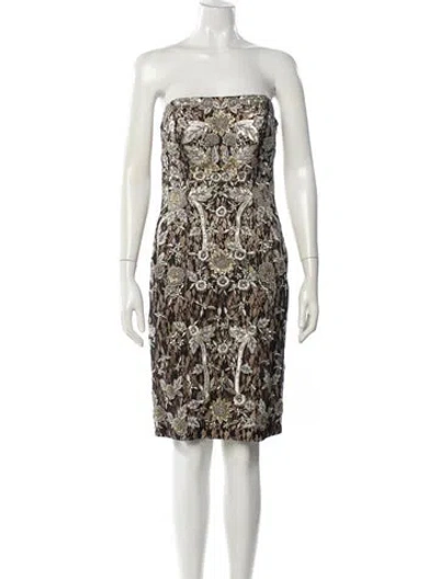 Pre-owned Sue Wong Lace Pattern Mini Dress In Neutral