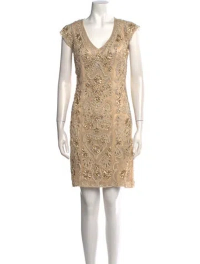 Pre-owned Sue Wong Lace Pattern Mini Dress In Neutral
