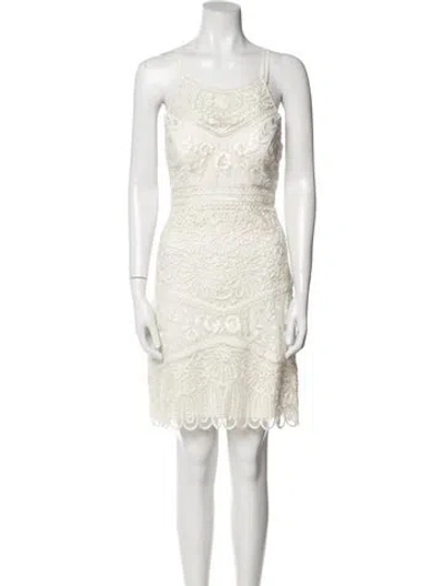 Pre-owned Sue Wong Lace Pattern Mini Dress In Neutral