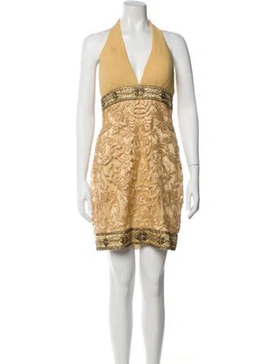 Pre-owned Sue Wong Lace Pattern Mini Dress In Neutral