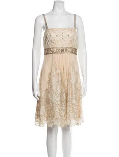 Pre-owned Sue Wong Lace Pattern Mini Dress In Neutral