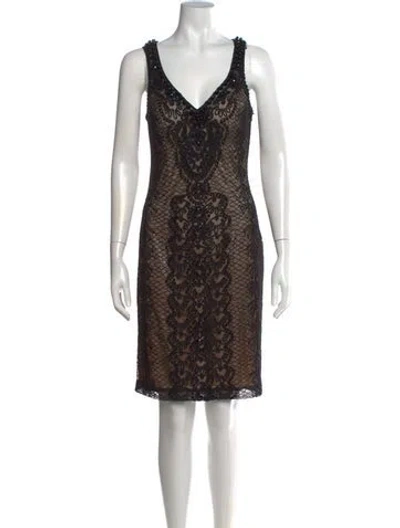 Pre-owned Sue Wong Lace Pattern Mini Dress In Neutrals