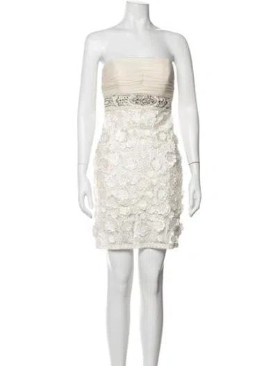 Pre-owned Sue Wong Lace Pattern Mini Dress In Neutrals