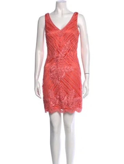 Pre-owned Sue Wong Lace Pattern Mini Dress In Pink