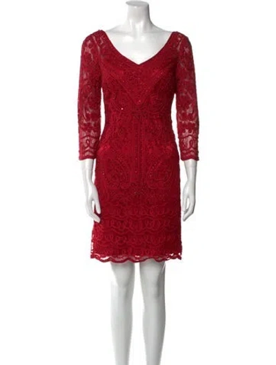Pre-owned Sue Wong Lace Pattern Mini Dress In Pink