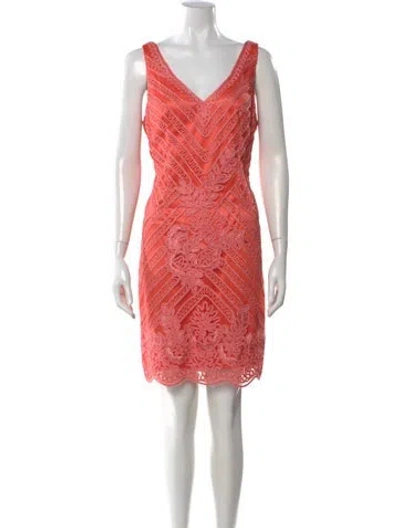 Pre-owned Sue Wong Lace Pattern Mini Dress In Pink
