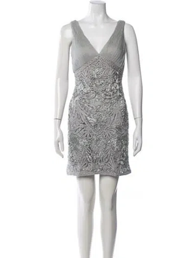Pre-owned Sue Wong Lace Pattern Mini Dress In Purple