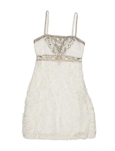 Pre-owned Sue Wong Lace Pattern Mini Dress In White