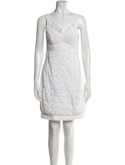 Pre-owned Sue Wong Lace Pattern Mini Dress In White