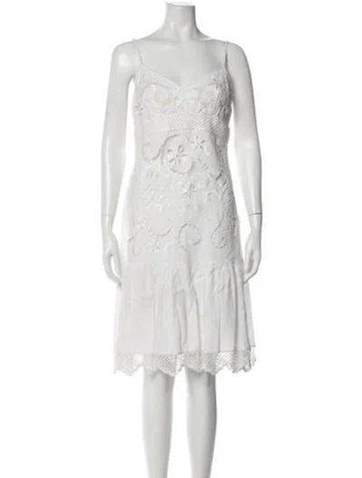 Pre-owned Sue Wong Linen Knee-length Dress In White