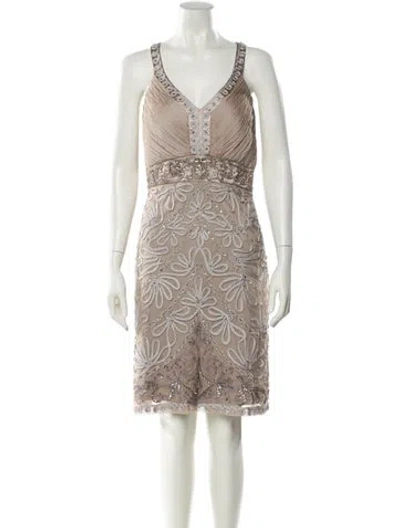 Pre-owned Sue Wong Mesh Knee-length Dress In Neutral